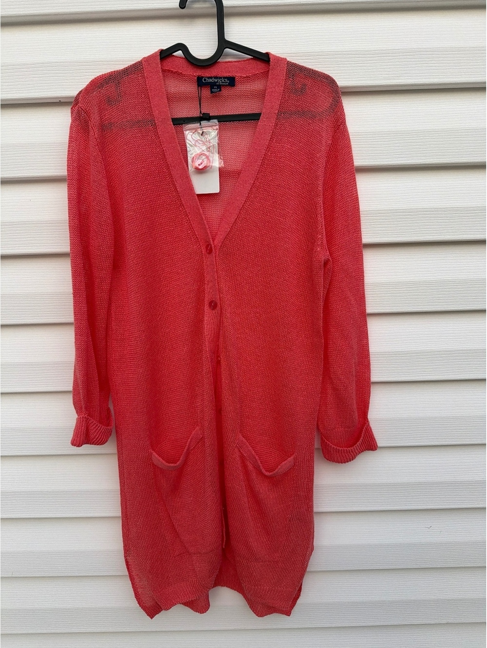 Chadwicks of Boston Women's Size S Coral Linen Blend Long Button Front Cardigan